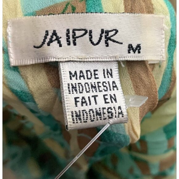 Jaipur Size Medium Tank Top Ruffled Neckline Crinkle Shirt Blue Green Brown - Picture 3 of 4